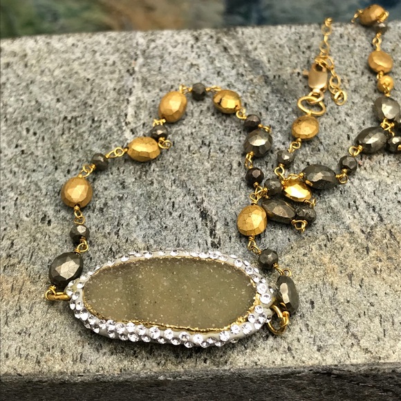 Handmade Pavé Green Druzy Pyrite necklace - Picture 7 of 8